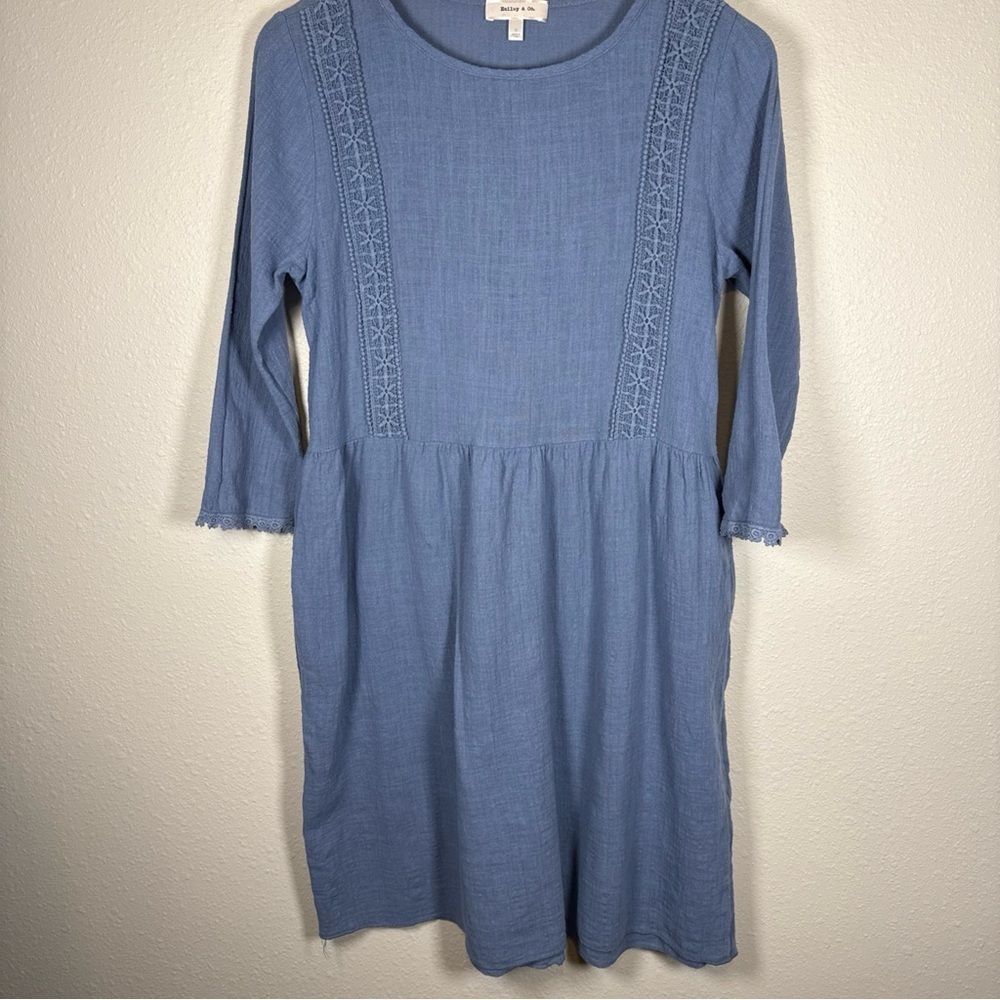 Haley And Co Blue Cotton Prairie Dress Embroidered Cottagecore Naturalist S